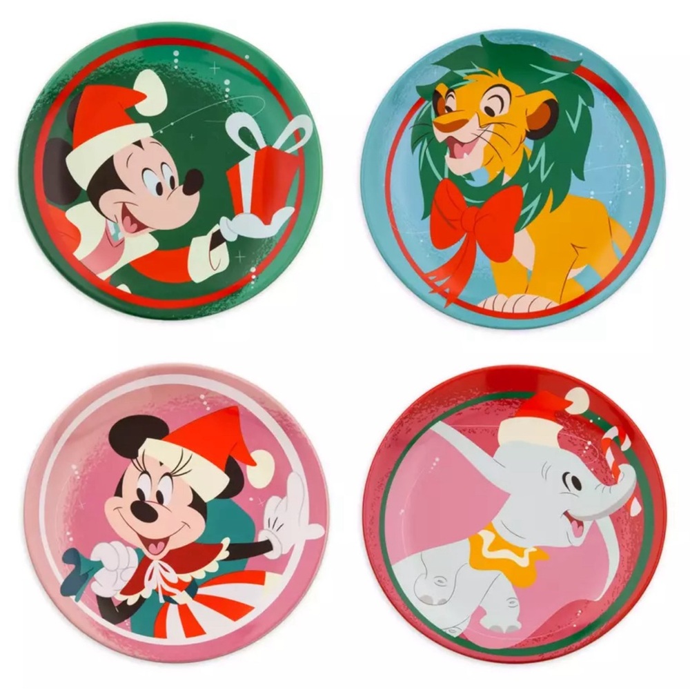 Disney Mickey Mouse and Friends Holiday Plates Set of 4 - Stoneware - 7 1/4"